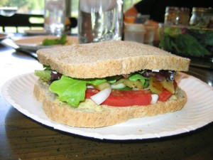One slice of this huge tomato fills the bread.