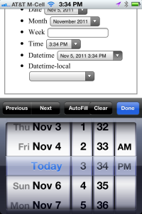 Safari for iOS5 input type datetime field.